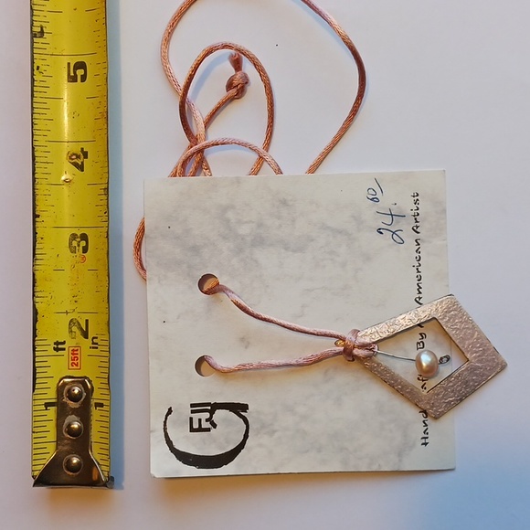 Necklace Vintage Hand Crafted Enamel Copper Genuine Pearl Pink #eshopchicago - Picture 2 of 6